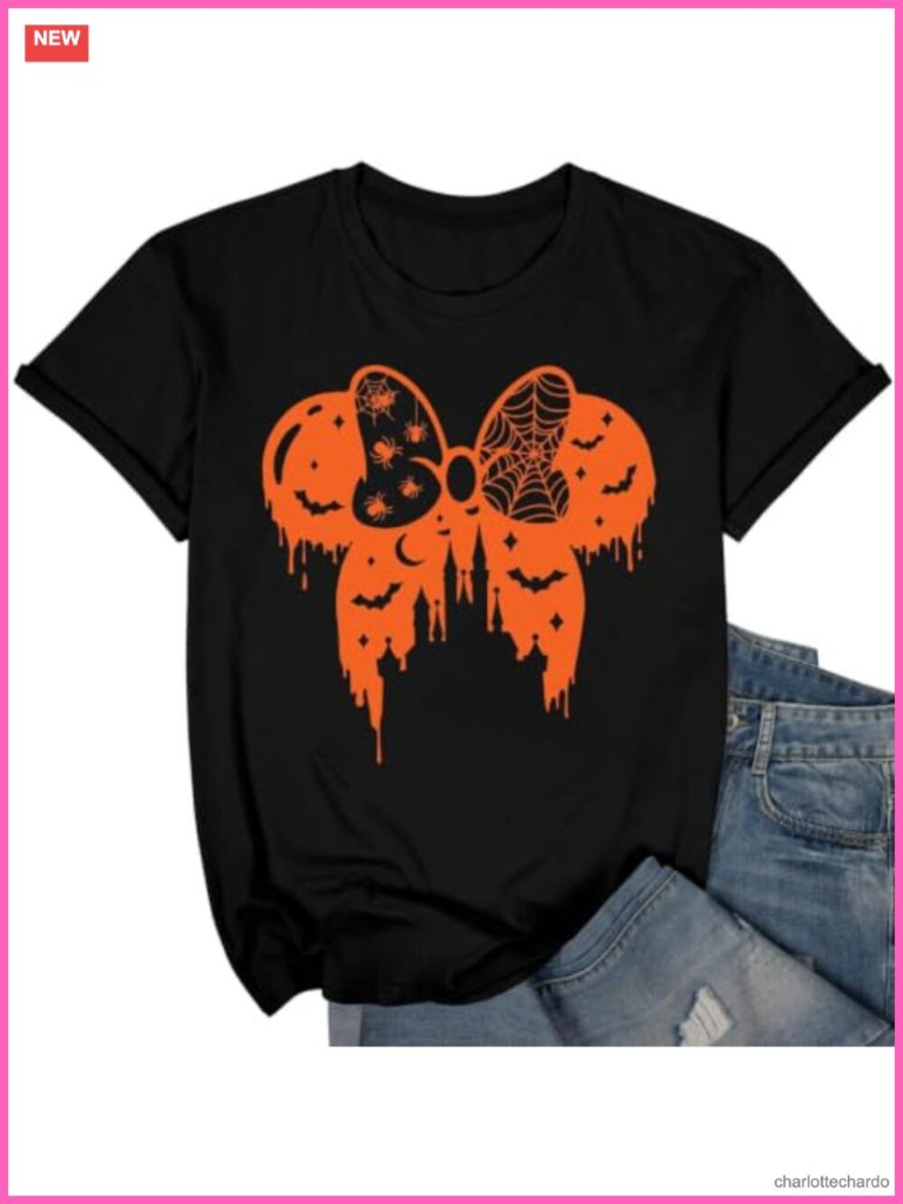 Funny Magic Castle Halloween Graphic T-Shirt Cotton Blend Short Sleeve